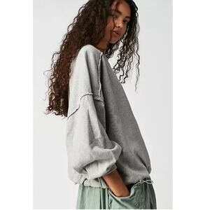 Free People Bubble Up Dropped Shoulder Oversized Pullover Sweatshirt Gray Medium